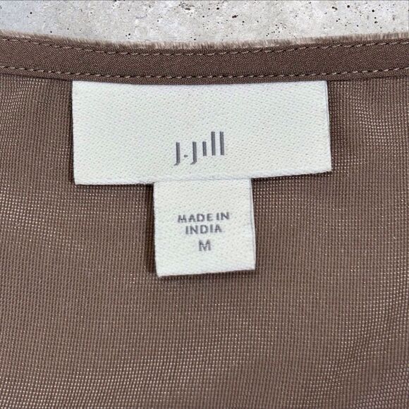 J Jill Embroidered Velvet Tunic Top Womens Medium Mocha Brown Taupe Boho Velour - Picture 9 of 12